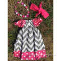 grey chevron hot pink polka dot pillow dress girl dress peasant dress with headband and necklace